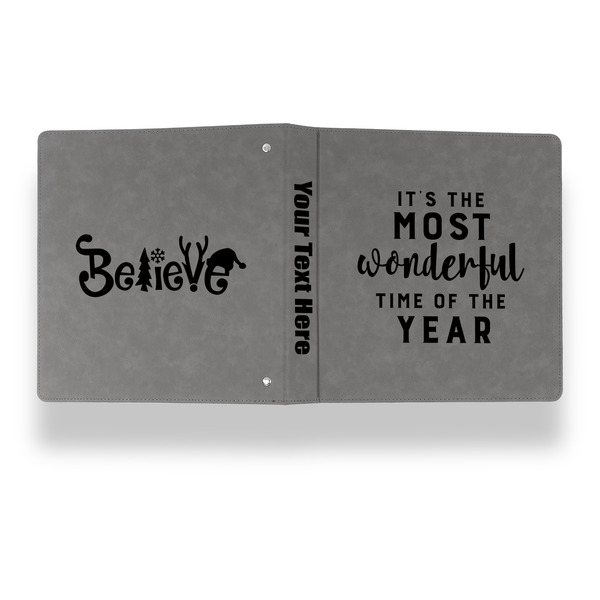 Christmas Quotes and Sayings Leather Binder - 1" - Grey - Back Spine Front View
