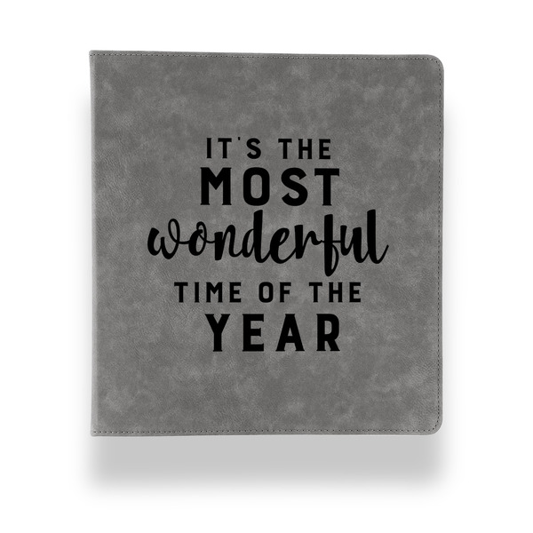 Custom Christmas Quotes and Sayings Leather Binder - 1" - Grey