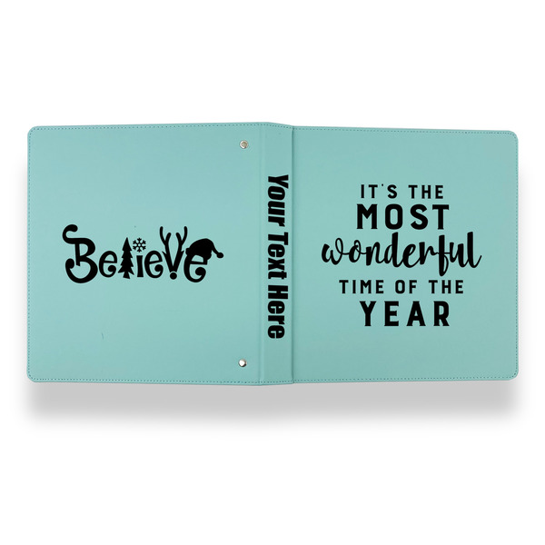 Christmas Quotes and Sayings Leather Binder - 1" - Teal - Back Spine Front View