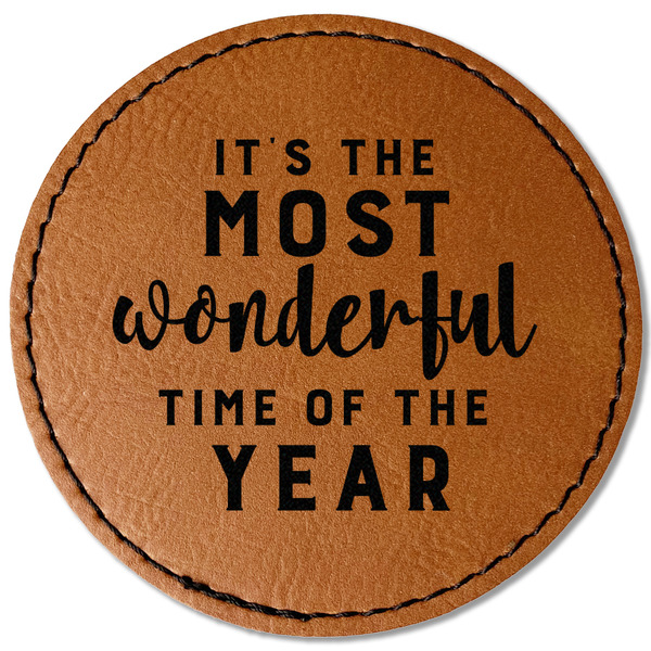 Custom Christmas Quotes and Sayings Faux Leather Iron On Patch - Round