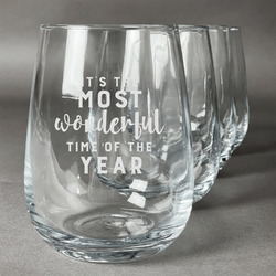 Christmas Quotes and Sayings Stemless Wine Glasses (Set of 4)