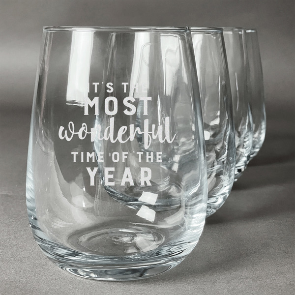 Custom Christmas Quotes and Sayings Stemless Wine Glasses (Set of 4)