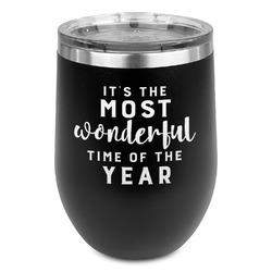 Christmas Quotes and Sayings Stemless Stainless Steel Wine Tumbler - Black - Double Sided