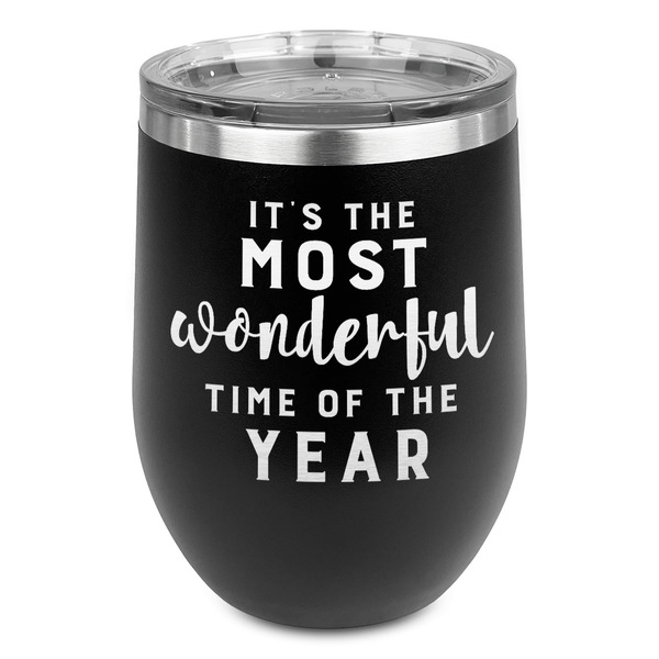 Custom Christmas Quotes and Sayings Stemless Stainless Steel Wine Tumbler - Black - Single Sided