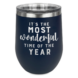 Christmas Quotes and Sayings Stemless Stainless Steel Wine Tumbler - Navy - Double Sided