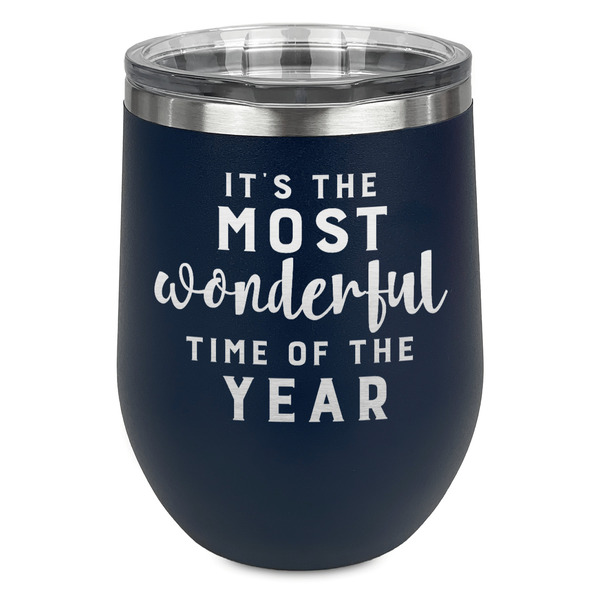 Custom Christmas Quotes and Sayings Stemless Stainless Steel Wine Tumbler - Navy - Double Sided