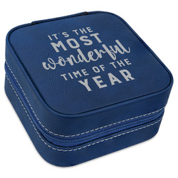 Christmas Quotes and Sayings Travel Jewelry Box - Navy Blue Leather
