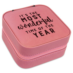 Christmas Quotes and Sayings Travel Jewelry Boxes - Pink Leather