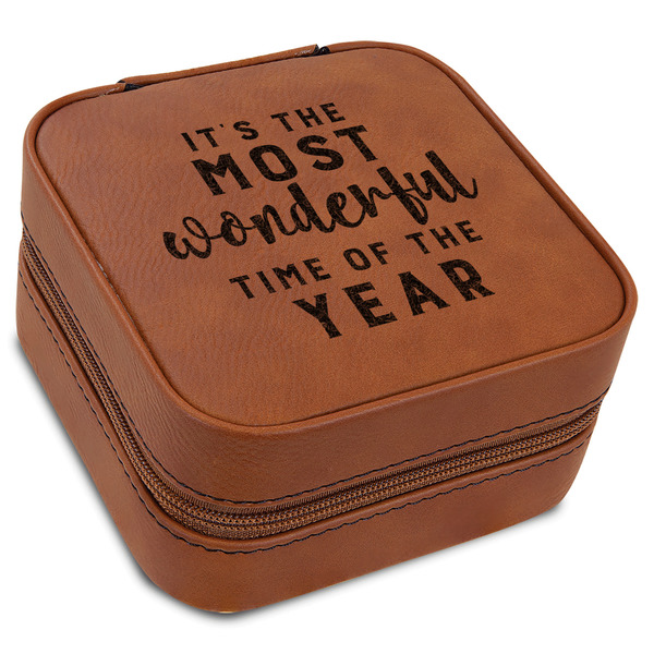 Custom Christmas Quotes and Sayings Travel Jewelry Box - Rawhide Leather