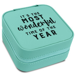 Christmas Quotes and Sayings Travel Jewelry Box - Teal Leather