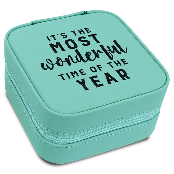 Custom Christmas Quotes and Sayings Travel Jewelry Box - Teal Leather