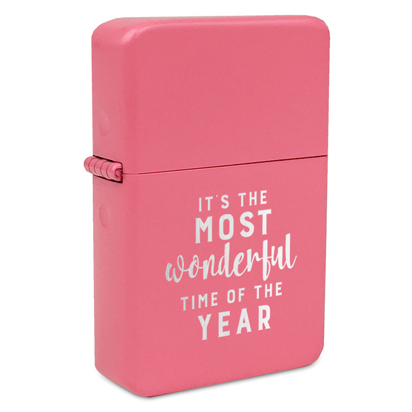 Custom Christmas Quotes and Sayings Windproof Lighter - Pink - Double Sided