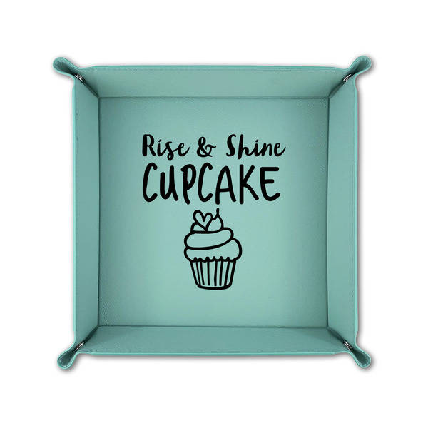 Cute Quotes and Sayings 6" x 6" Teal Leatherette Snap Up Tray - FOLDED UP