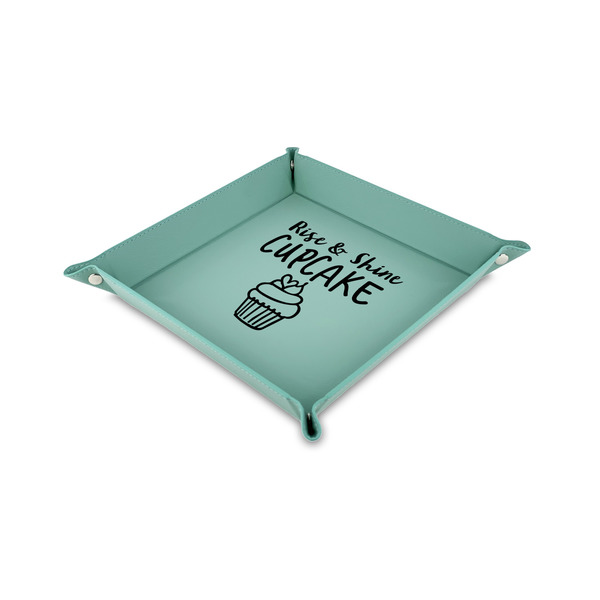 Custom Cute Quotes and Sayings Faux Leather Dice Tray - 6" x 6" - Teal
