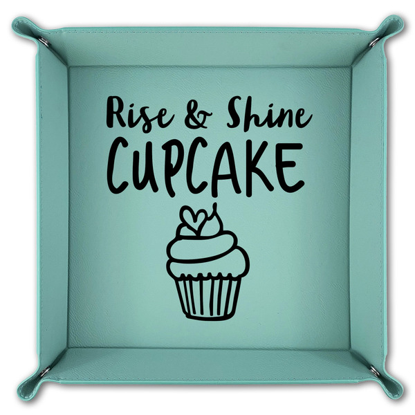 Cute Quotes and Sayings 9" x 9" Teal Leatherette Snap Up Tray - FOLDED