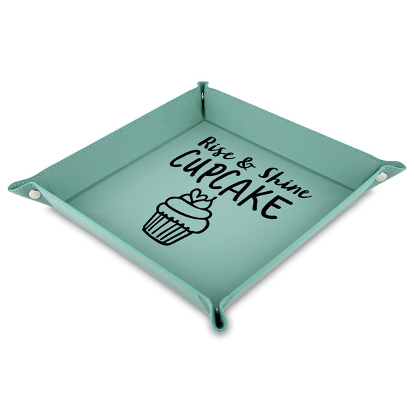 Custom Cute Quotes and Sayings 9" x 9" Teal Faux Leather Valet Tray