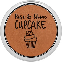 Cute Quotes and Sayings Leatherette Round Coaster w/ Silver Edge - Single or Set (Personalized)