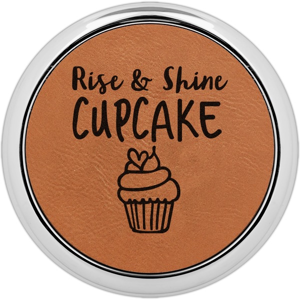 Custom Cute Quotes and Sayings Leatherette Round Coaster w/ Silver Edge