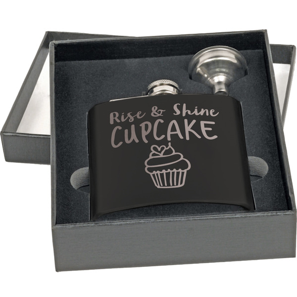 Cute Quotes and Sayings Engraved Black Flask Gift Set