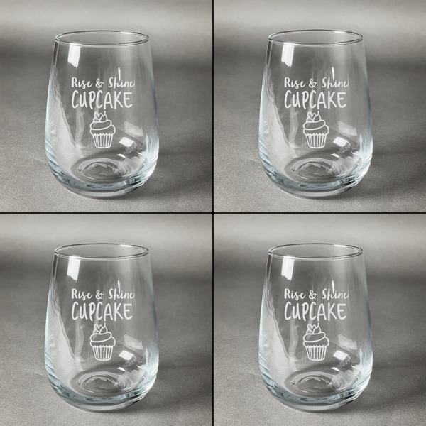 Cute Quotes and Sayings Set of Four Personalized Stemless Wineglasses (Approval)