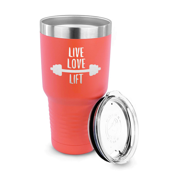 Exercise Quotes and Sayings 30 oz Stainless Steel Ringneck Tumblers - Coral - LID OFF