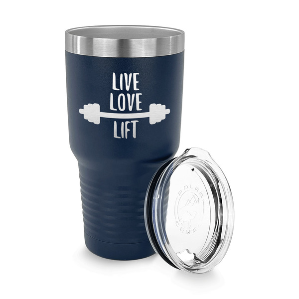 Exercise Quotes and Sayings 30 oz Stainless Steel Ringneck Tumblers - Navy - LID OFF