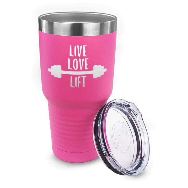 Exercise Quotes and Sayings 30 oz Stainless Steel Ringneck Tumblers - Pink - LID OFF