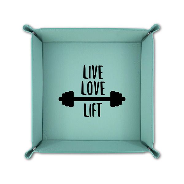 Exercise Quotes and Sayings 6" x 6" Teal Leatherette Snap Up Tray - FOLDED UP