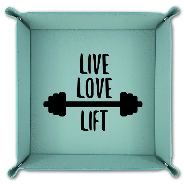 Exercise Quotes and Sayings 9" x 9" Teal Leatherette Snap Up Tray - FOLDED