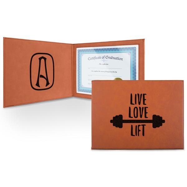 Custom Exercise Quotes and Sayings Leatherette Certificate Holder - Front and Inside (Personalized)