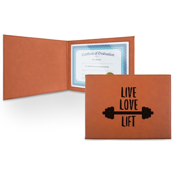 Custom Exercise Quotes and Sayings Leatherette Certificate Holder - Front