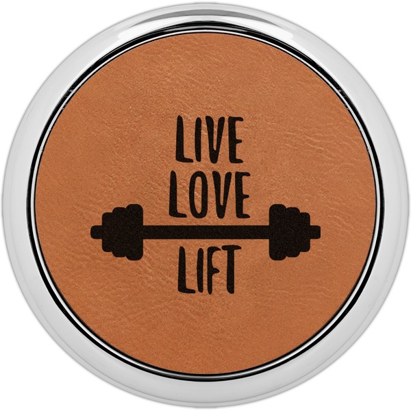 Custom Exercise Quotes and Sayings Leatherette Round Coaster w/ Silver Edge - Single or Set