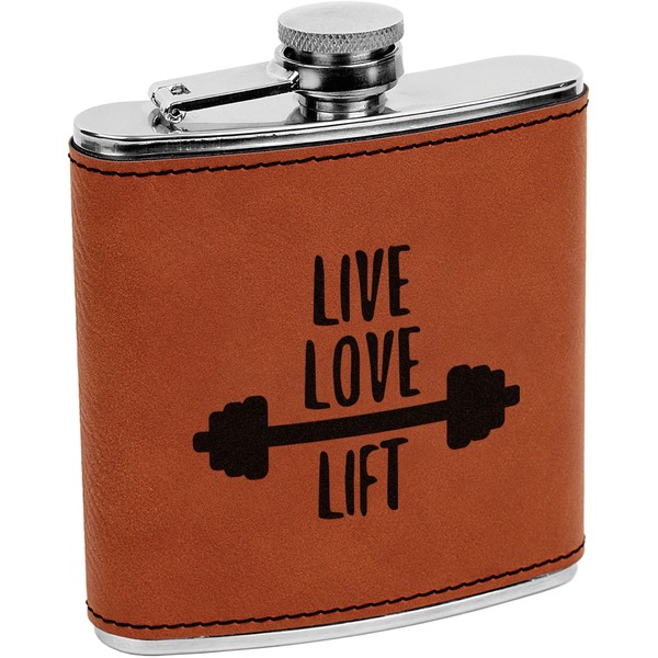 Custom Exercise Quotes and Sayings Leatherette Wrapped Stainless Steel Flask