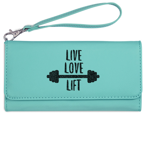 Exercise Quotes and Sayings Ladies Wallet - Leather - Teal - Front View