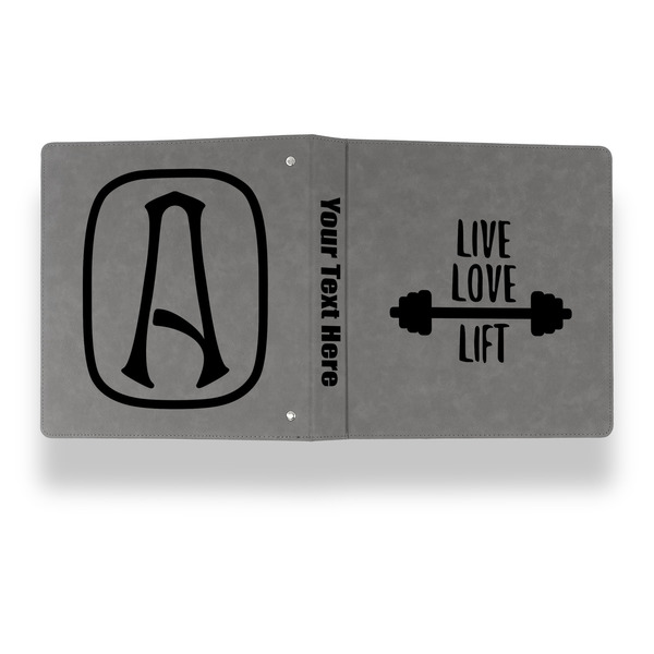 Exercise Quotes and Sayings Leather Binder - 1" - Grey - Back Spine Front View