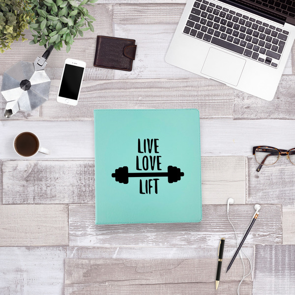 Exercise Quotes and Sayings Leather Binder - 1" - Teal - Lifestyle View