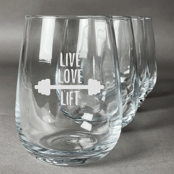 Custom Exercise Quotes and Sayings Stemless Wine Glasses (Set of 4)