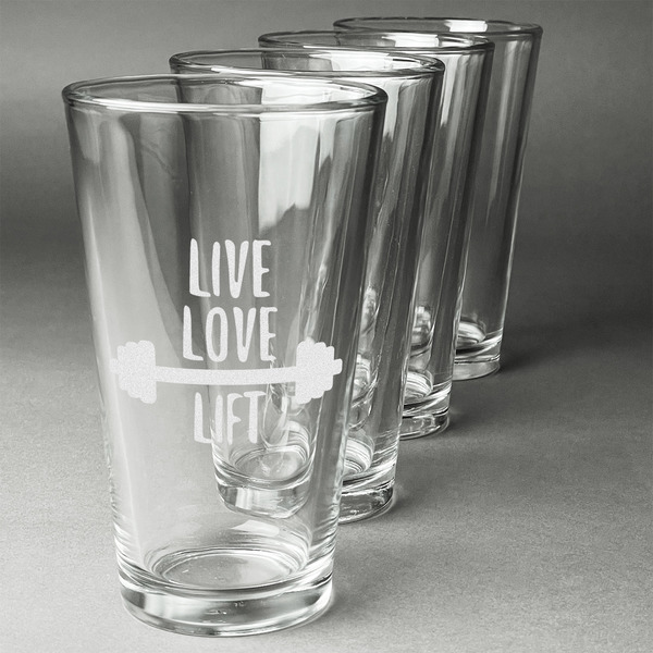 Custom Exercise Quotes and Sayings Pint Glasses - Engraved (Set of 4)