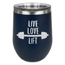 Exercise Quotes and Sayings Stemless Stainless Steel Wine Tumbler - Navy - Double Sided