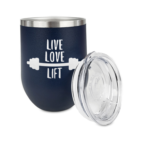 Exercise Quotes and Sayings Stainless Wine Tumblers - Navy - Single Sided - Alt View