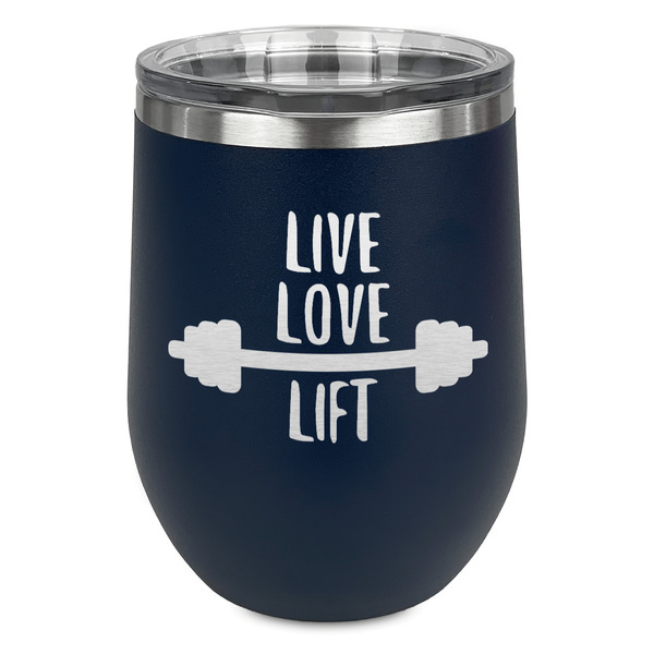 Custom Exercise Quotes and Sayings Stemless Stainless Steel Wine Tumbler - Navy - Single Sided