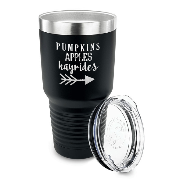 Fall Quotes and Sayings 30 oz Stainless Steel Ringneck Tumblers - Black - LID OFF