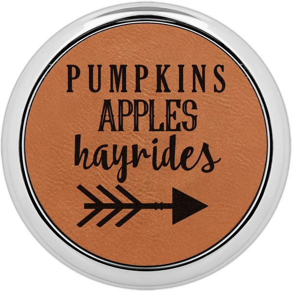 Custom Fall Quotes and Sayings Leatherette Round Coaster w/ Silver Edge