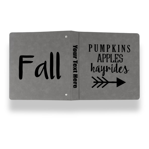 Fall Quotes and Sayings Leather Binder - 1" - Grey - Back Spine Front View