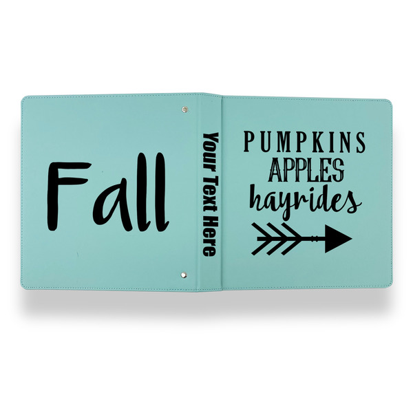Fall Quotes and Sayings Leather Binder - 1" - Teal - Back Spine Front View