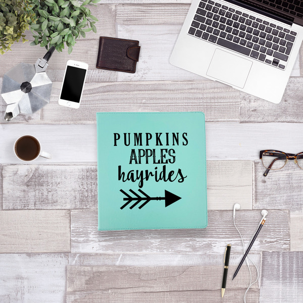 Fall Quotes and Sayings Leather Binder - 1" - Teal - Lifestyle View