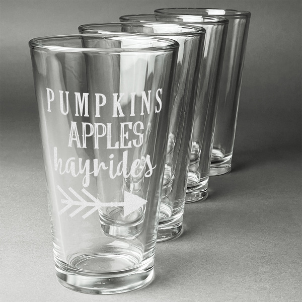 Custom Fall Quotes and Sayings Pint Glasses - Engraved (Set of 4)