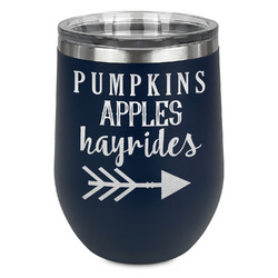 Fall Quotes and Sayings Stemless Stainless Steel Wine Tumbler - Navy - Double Sided