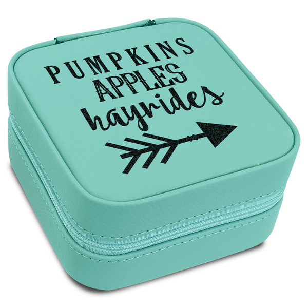 Custom Fall Quotes and Sayings Travel Jewelry Box - Teal Leather