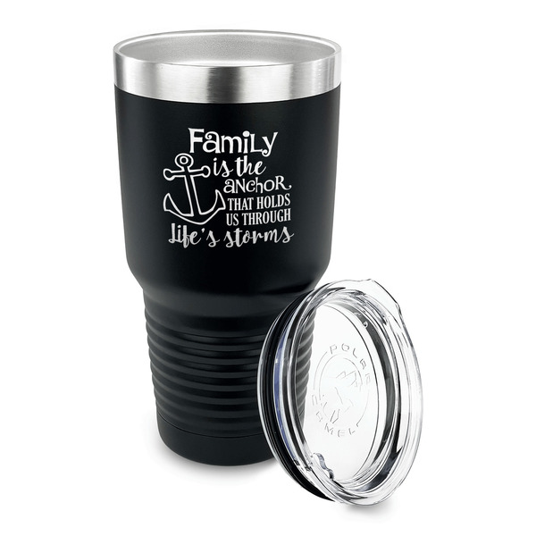 Family Quotes and Sayings 30 oz Stainless Steel Ringneck Tumblers - Black - LID OFF